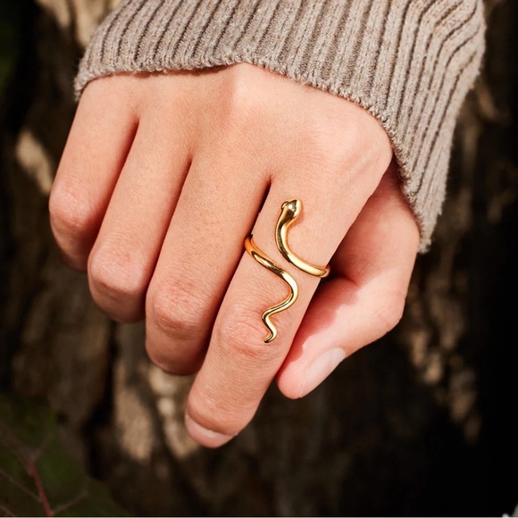 Snake Shape 18K Gold-Plated Bypass Ring - Picture 4 of 9